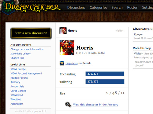 Screenshot of World of Warcraft Guild Forum for Dreamcatcher